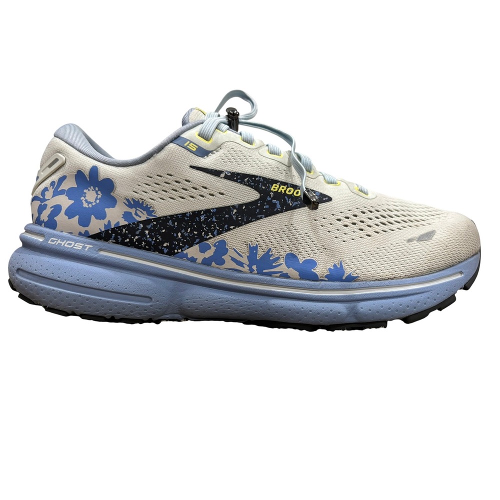 Brooks Ghost 15 Running Shoes Womens Blue Floral Cream Sneakers Size 8.5